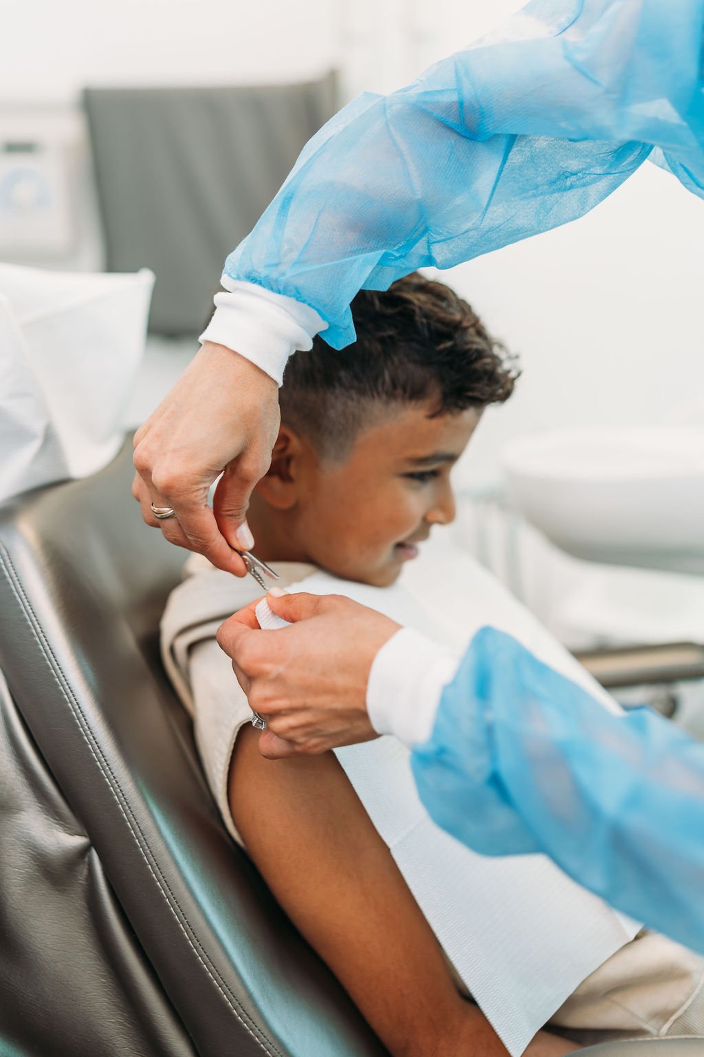 A young patient at a family dentistry visit at Hingham Dentistry