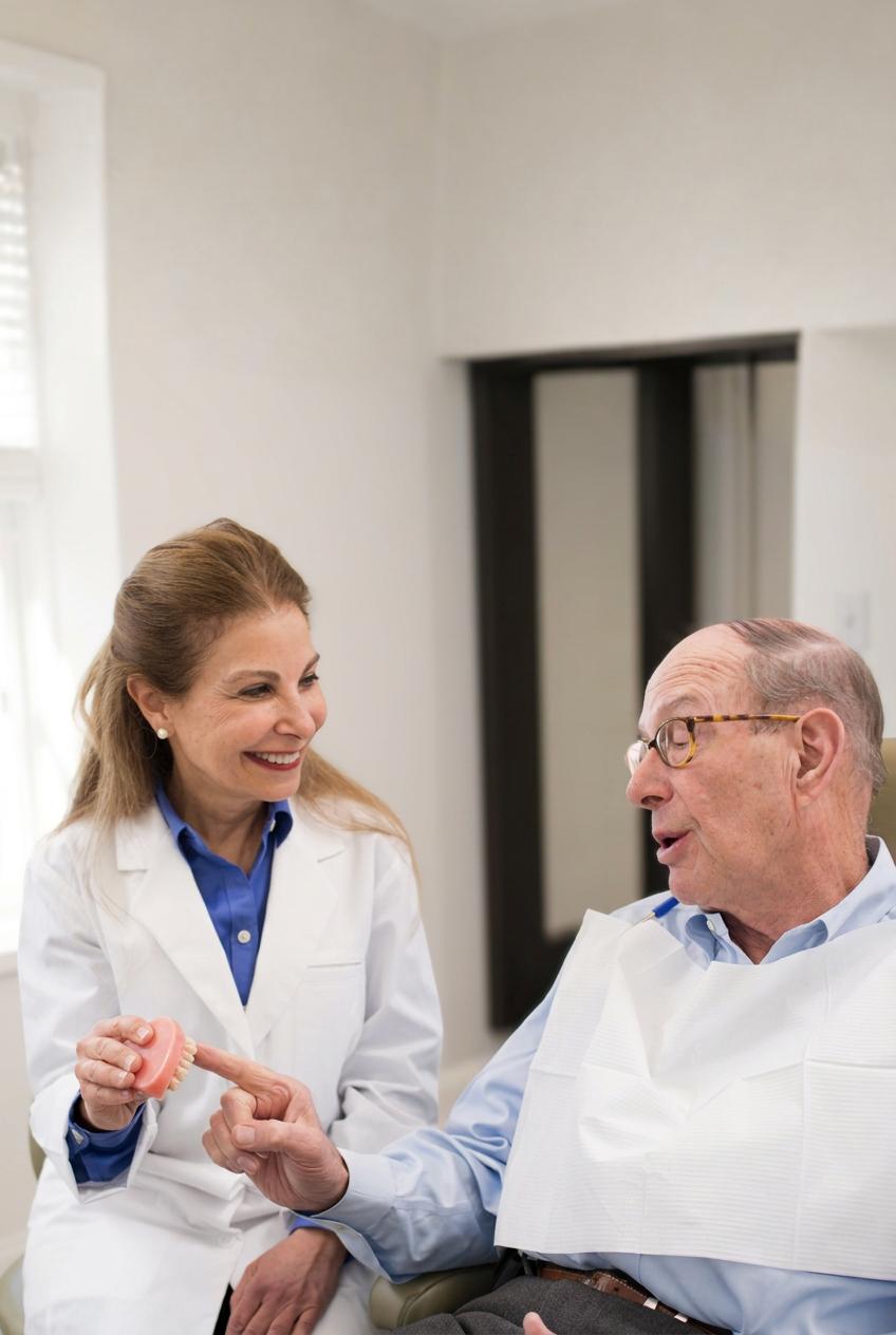 A Hingham Dentistry dentist discussing a dental model with a patient