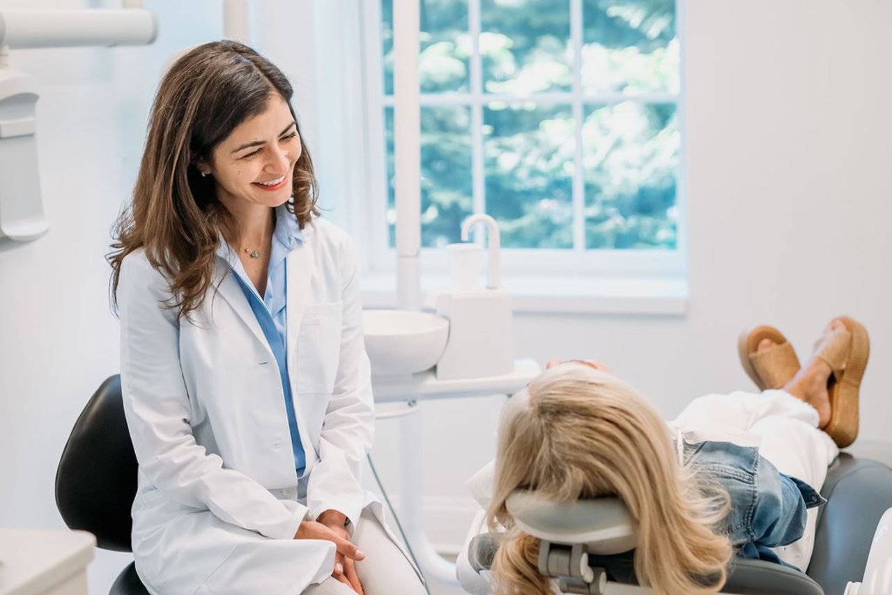 An adult patient receiving routine dental care at Hingham Dentistry